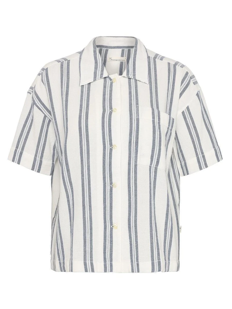 KNOWLEDGE COTTON APPAREL Striped Short Sleeved Shirt blue stripe