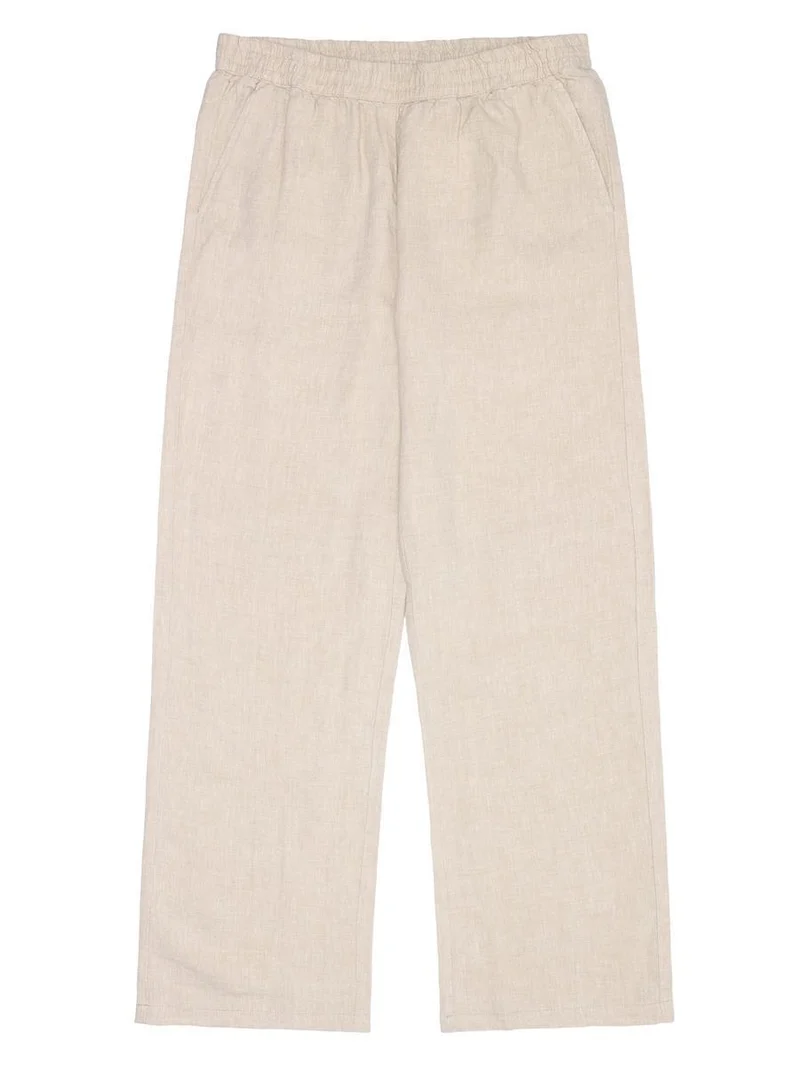 KNOWLEDGE COTTON APPAREL Posey Wide Mid-Rise Linen Pants yarndyed - light feather gray
