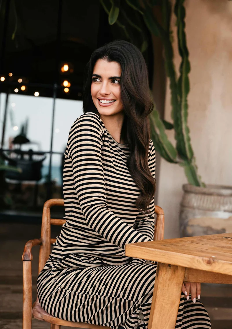 Liberte - Natalia-Straight-Pants 22061 - Black Sand Stripe
