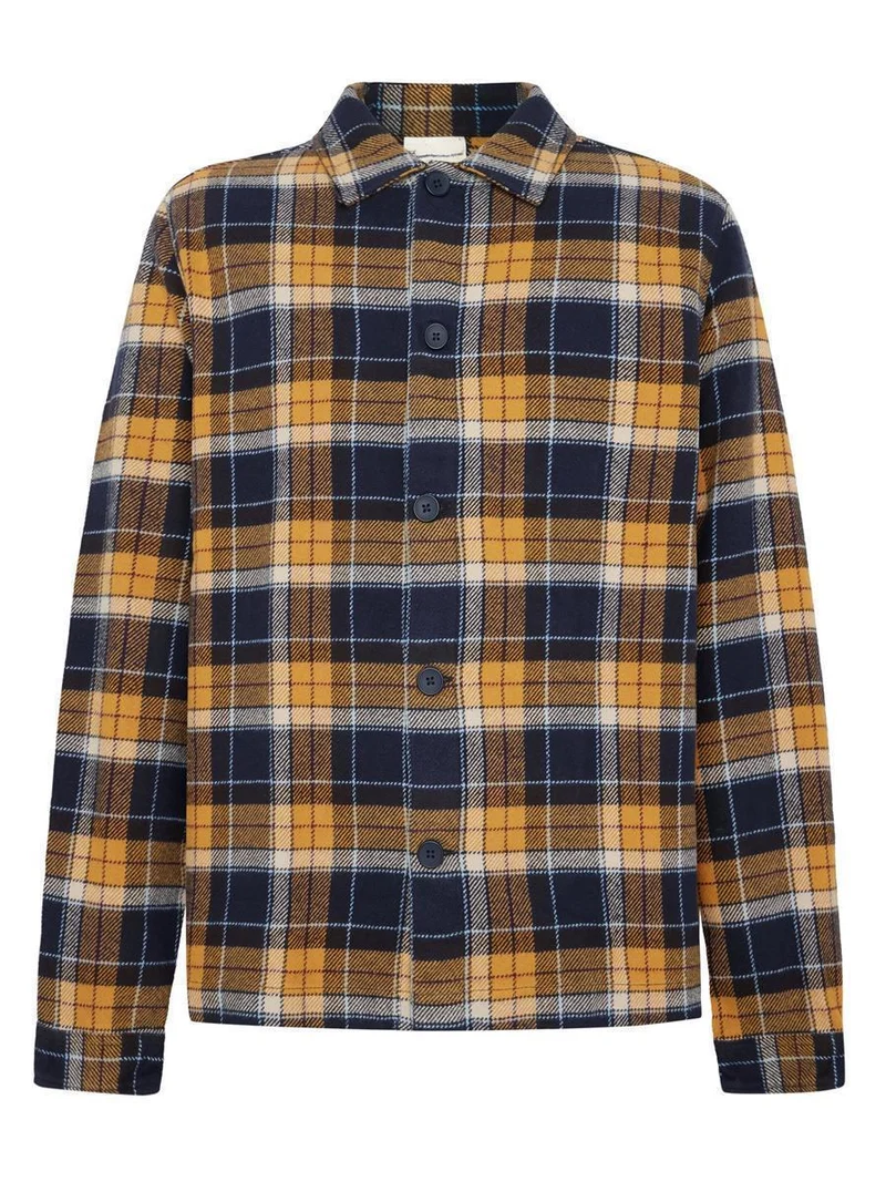 KNOWLEDGE COTTON APPAREL Organic Cotton Flannel Overshirt Gots navy check