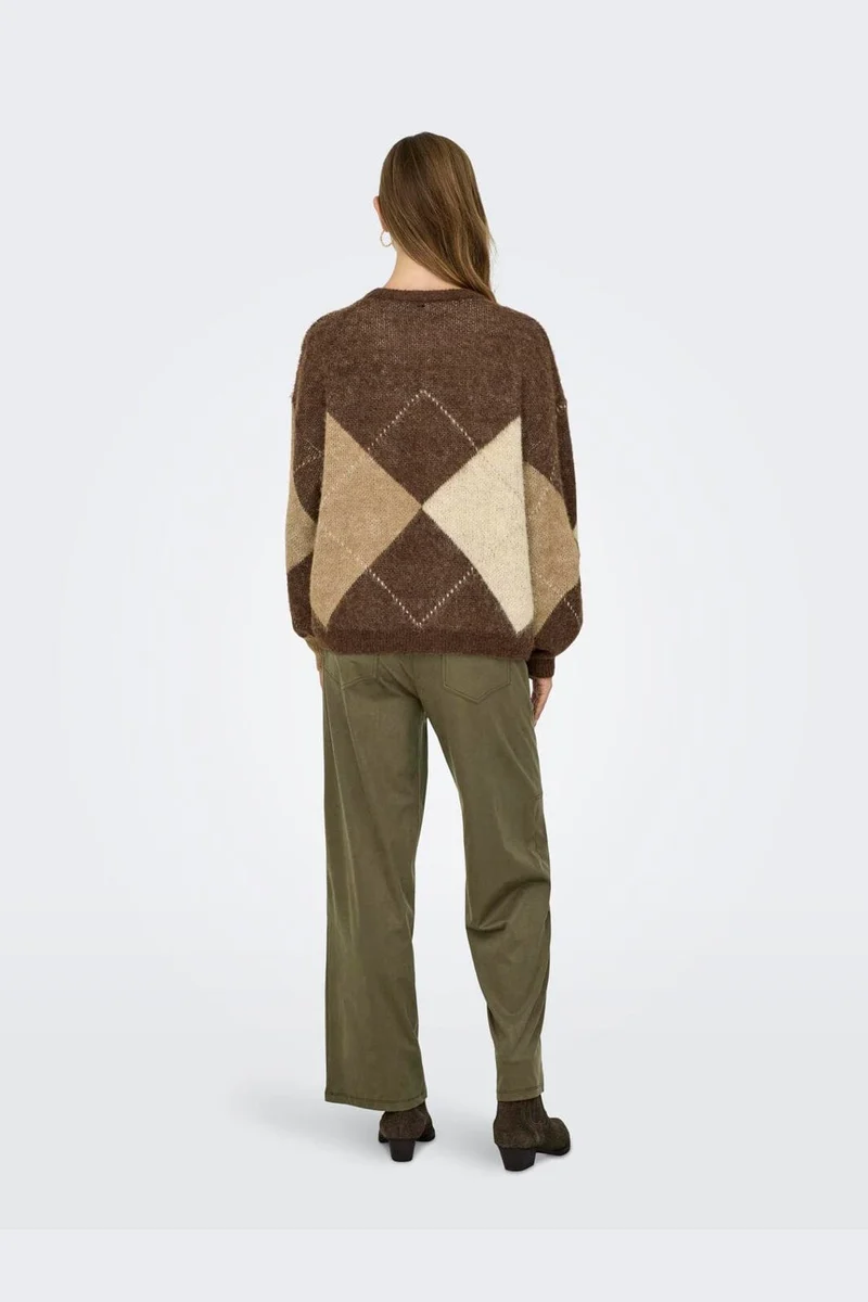Only - Onlnoeme Life Ls Jq O-Neck Nca Knt - 4894899 Chestnut Cocoa Creme/Biscotti/Melange/Argyle