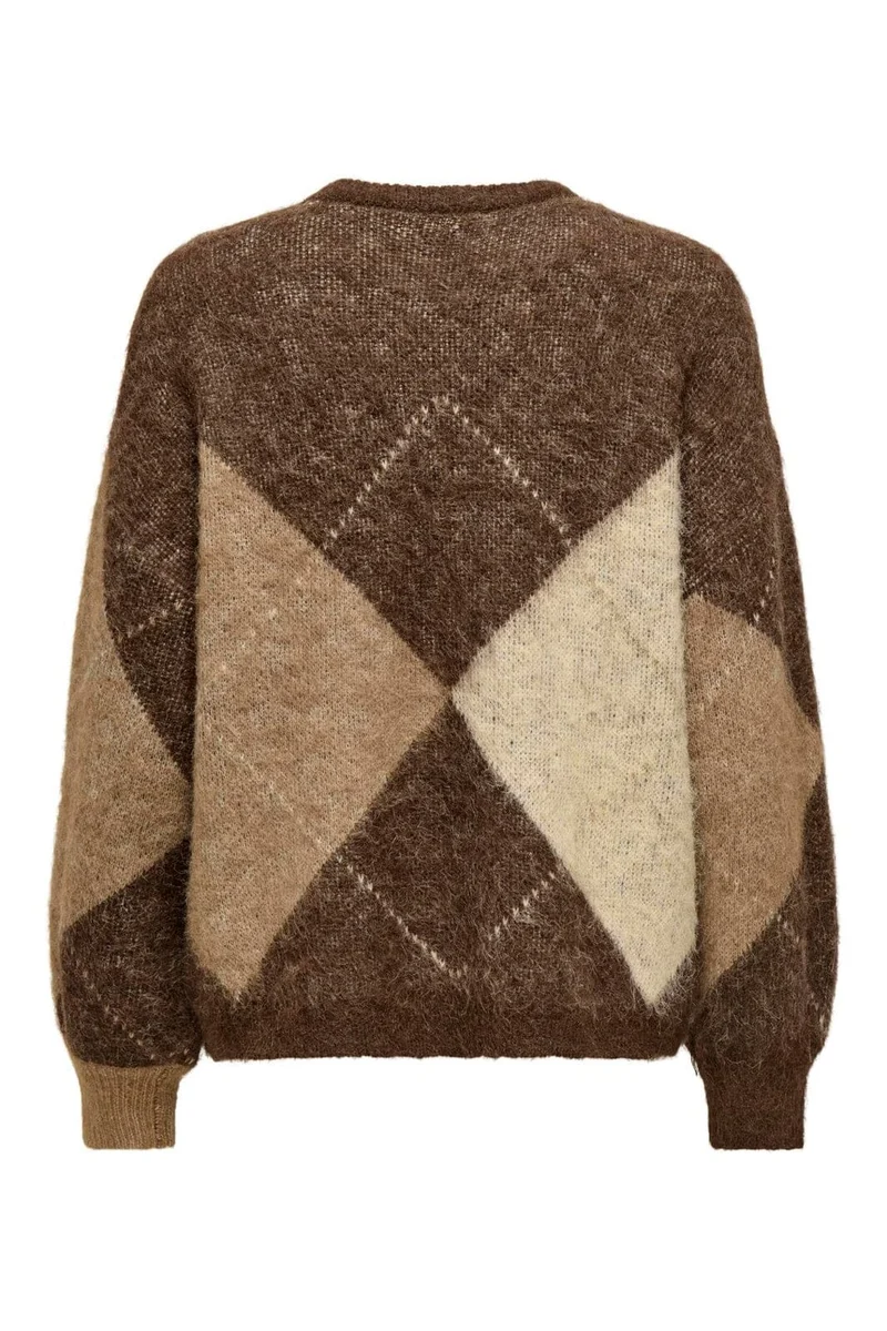 Only - Onlnoeme Life Ls Jq O-Neck Nca Knt - 4894899 Chestnut Cocoa Creme/Biscotti/Melange/Argyle