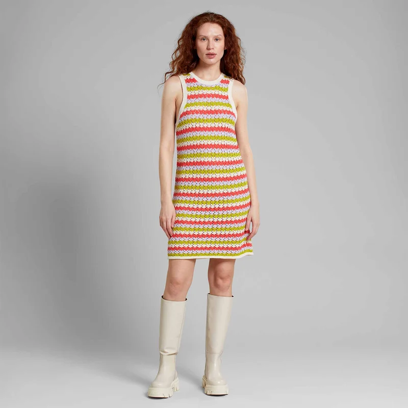 DEDICATED Knitted Dress Kramfors Crochet Stripe multi color