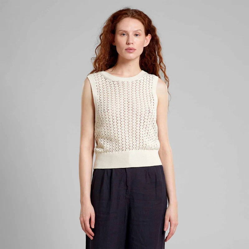 DEDICATED Top Oskarshamn Crochet Vanilla White whitecap gray