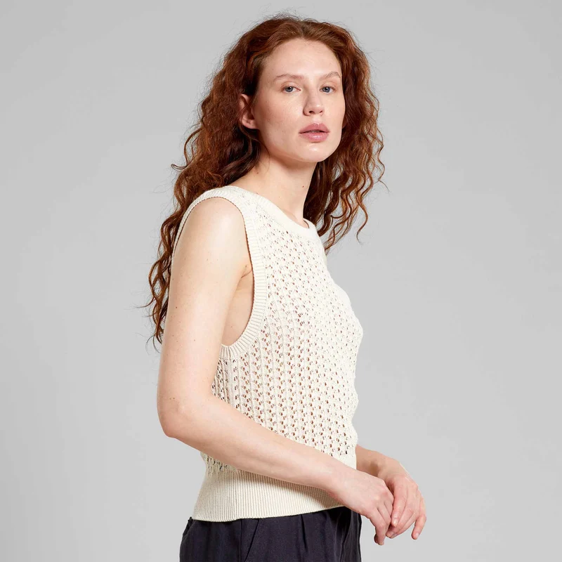 DEDICATED Top Oskarshamn Crochet Vanilla White whitecap gray