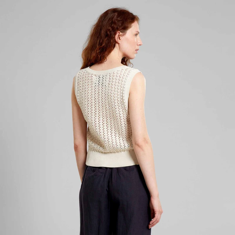 DEDICATED Top Oskarshamn Crochet Vanilla White whitecap gray
