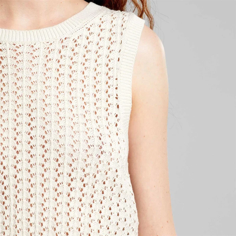 DEDICATED Top Oskarshamn Crochet Vanilla White whitecap gray