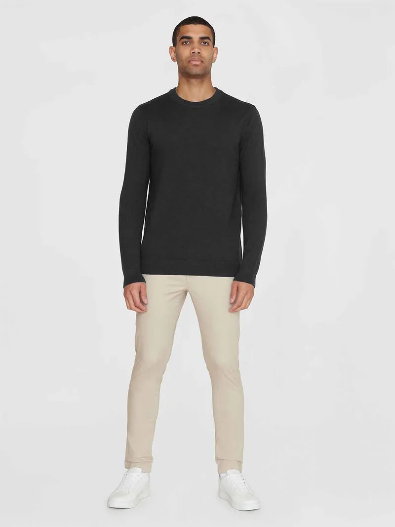 KNOWLEDGE COTTON APPAREL Karl Regular Merino Knit Crew Neck black jet