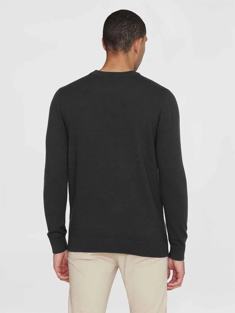 KNOWLEDGE COTTON APPAREL Karl Regular Merino Knit Crew Neck black jet