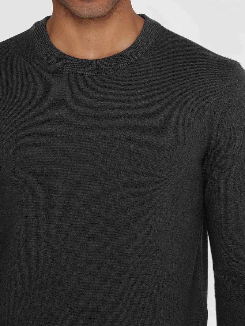 KNOWLEDGE COTTON APPAREL Karl Regular Merino Knit Crew Neck black jet