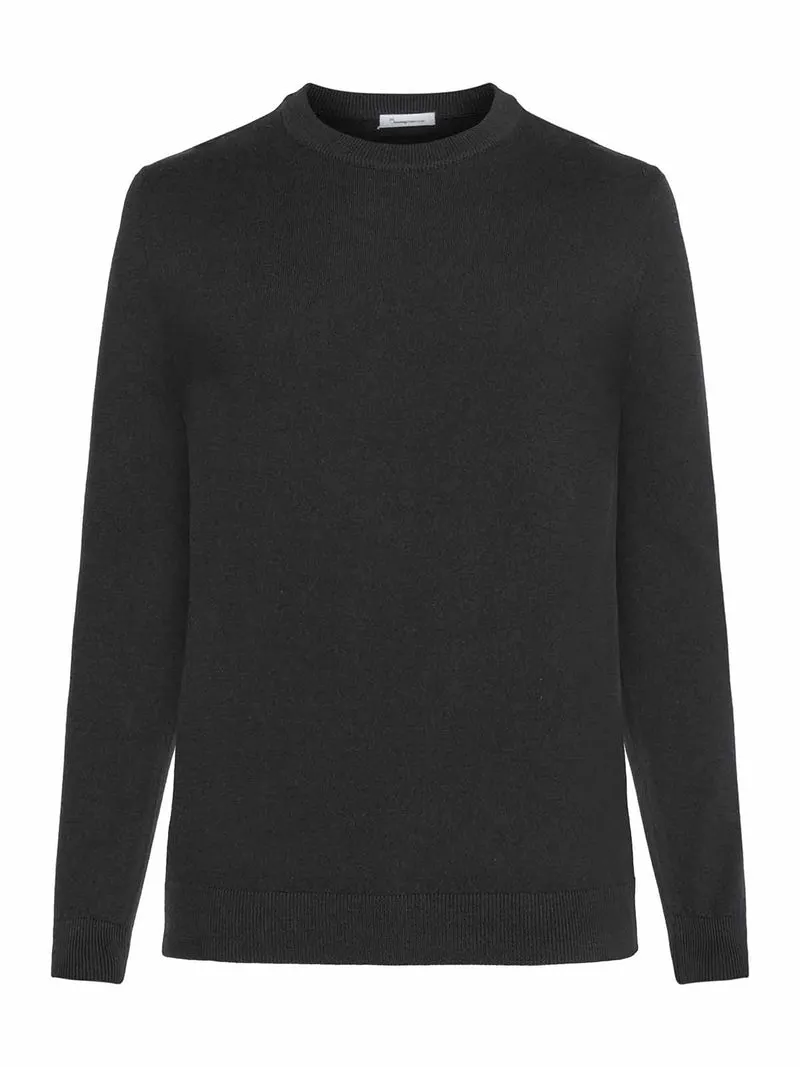 KNOWLEDGE COTTON APPAREL Karl Regular Merino Knit Crew Neck black jet