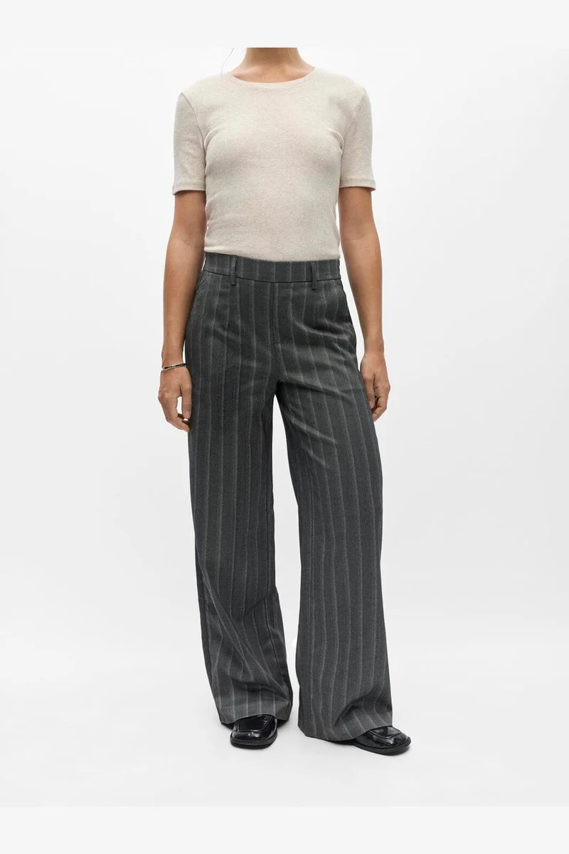 Object - Objlisa Wide Pant - 5091318 Medium Grey Melange Blurred White