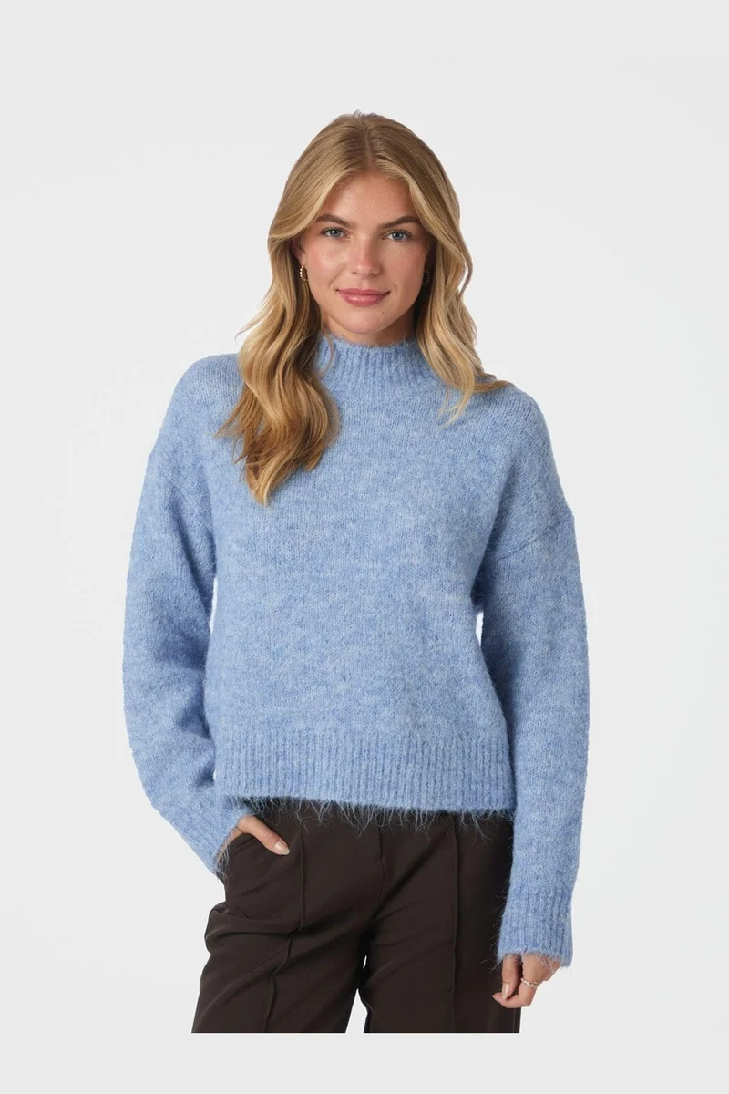 Neo Noir - Paulina Fluffy Knit Blouse 164729 - 142 - Dusty Blue