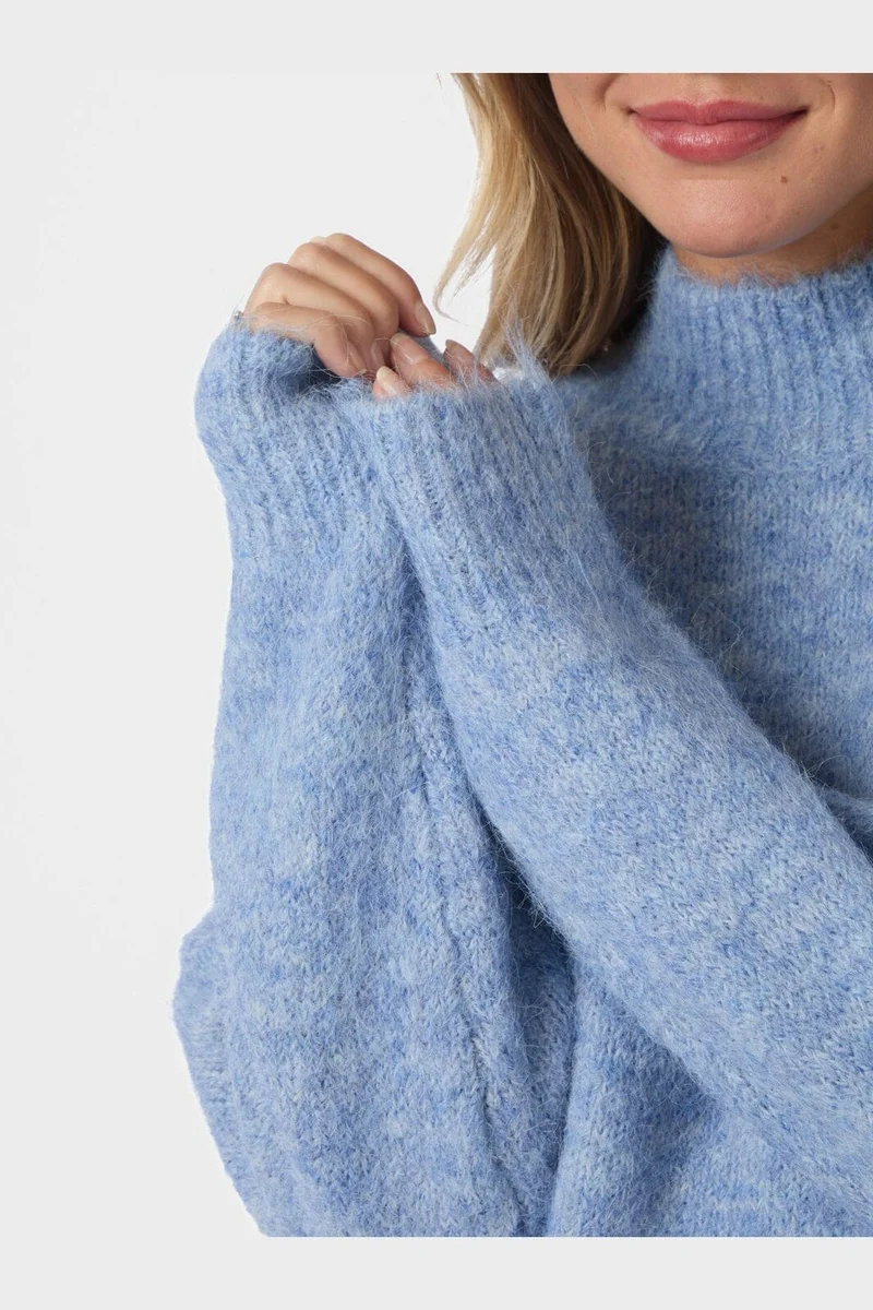 Neo Noir - Paulina Fluffy Knit Blouse 164729 - 142 - Dusty Blue