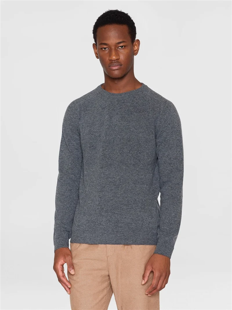 KNOWLEDGE COTTON APPAREL Lambswool Crew Neck Rws black jet