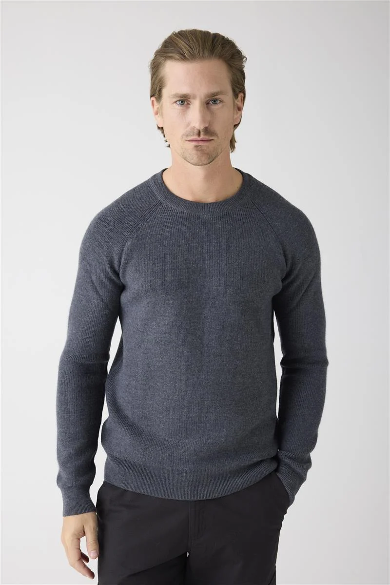 KNOWLEDGE COTTON APPAREL Merino Crew Neck Sweater dark grey melange