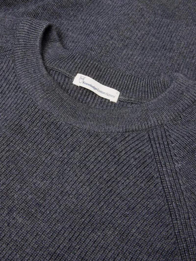 KNOWLEDGE COTTON APPAREL Merino Crew Neck Sweater dark grey melange