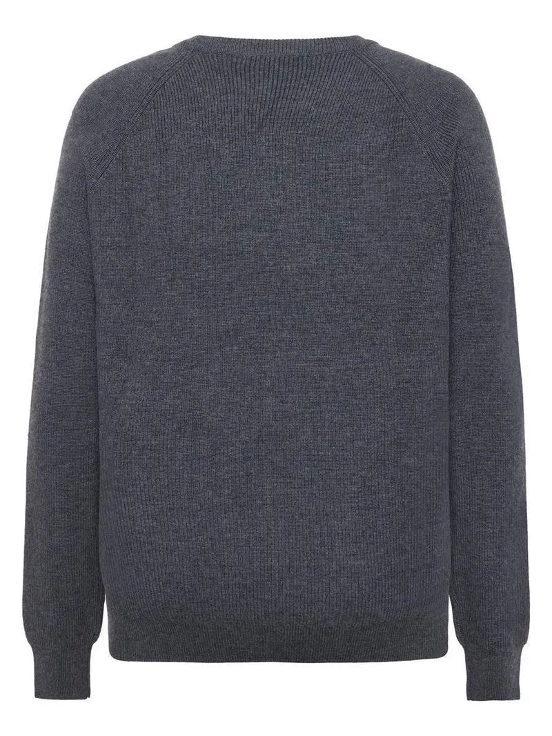 KNOWLEDGE COTTON APPAREL Merino Crew Neck Sweater dark grey melange