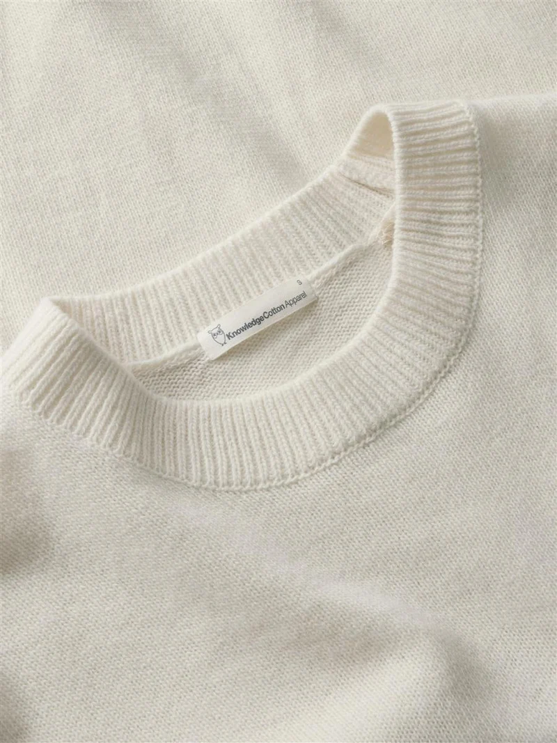 KNOWLEDGE COTTON APPAREL Lambswool Crew Neck Knit Rws egret