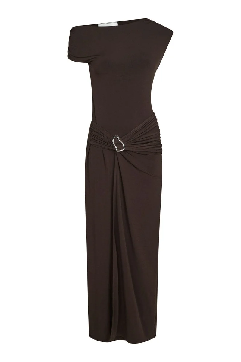 Neo Noir - Minja Drapy Dress 165728 - 584 - Chocolate Brown