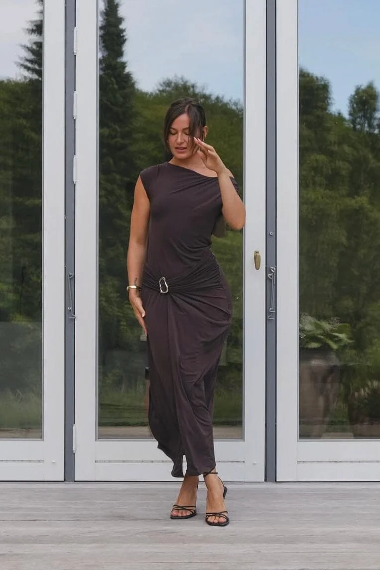 Neo Noir - Minja Drapy Dress 165728 - 584 - Chocolate Brown