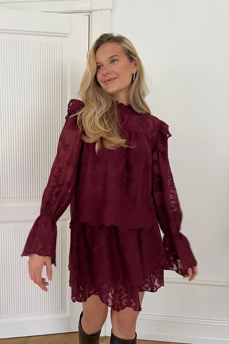 BYIC - Ellinoric Lace Mini Skirt 2576 - Vintage Bordeaux