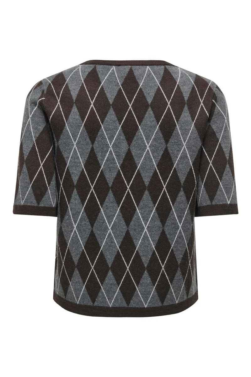Jdy - Jdymaggy S/S Argyle Pullover Knt - 5102815 Dark Grey Melange Chocolate Torte & Cd