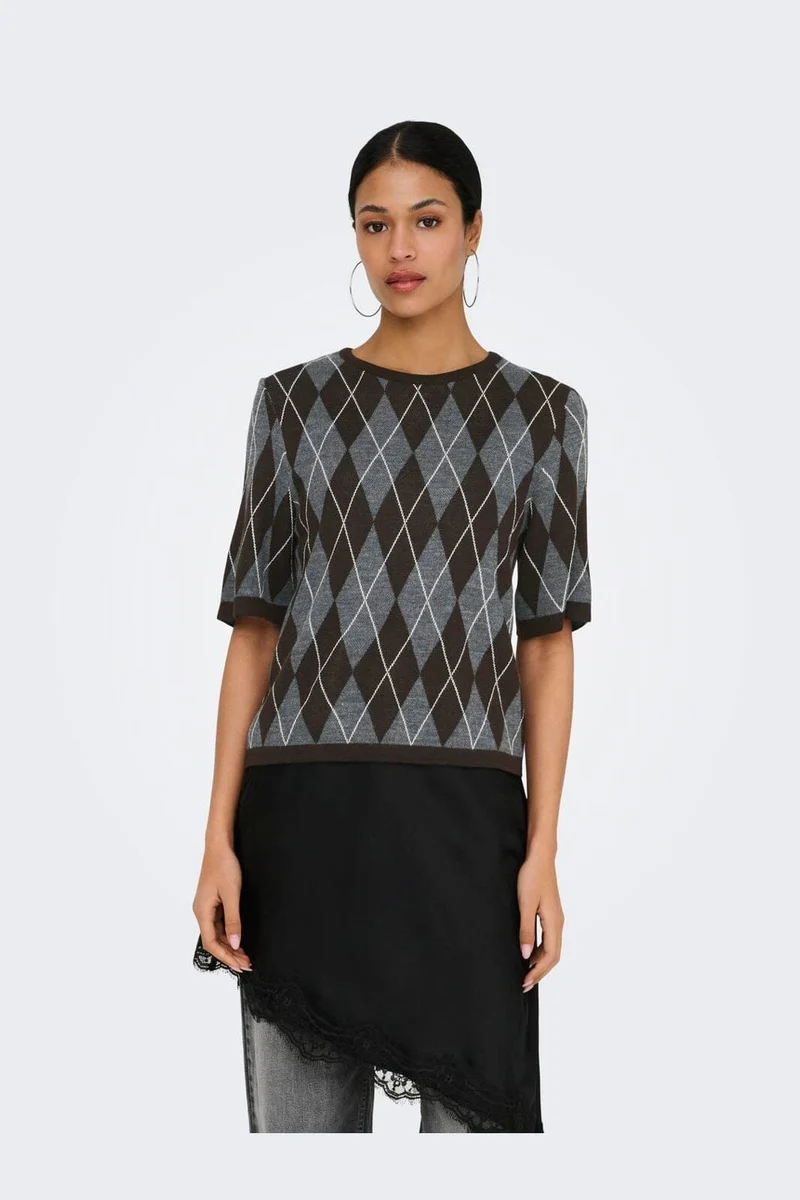 Jdy - Jdymaggy S/S Argyle Pullover Knt - 5102815 Dark Grey Melange Chocolate Torte & Cd