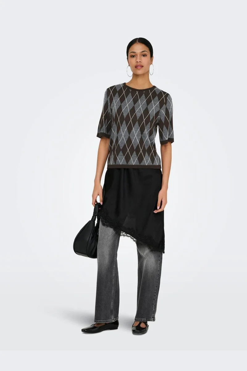 Jdy - Jdymaggy S/S Argyle Pullover Knt - 5102815 Dark Grey Melange Chocolate Torte & Cd