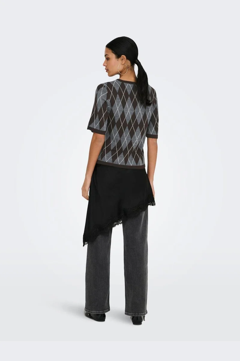 Jdy - Jdymaggy S/S Argyle Pullover Knt - 5102815 Dark Grey Melange Chocolate Torte & Cd