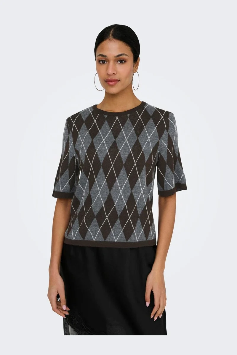 Jdy - Jdymaggy S/S Argyle Pullover Knt - 5102815 Dark Grey Melange Chocolate Torte & Cd