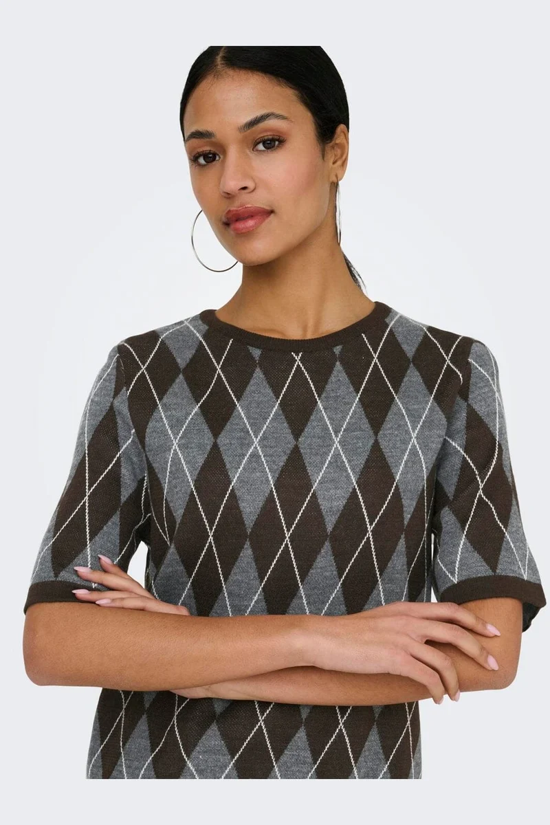 Jdy - Jdymaggy S/S Argyle Pullover Knt - 5102815 Dark Grey Melange Chocolate Torte & Cd