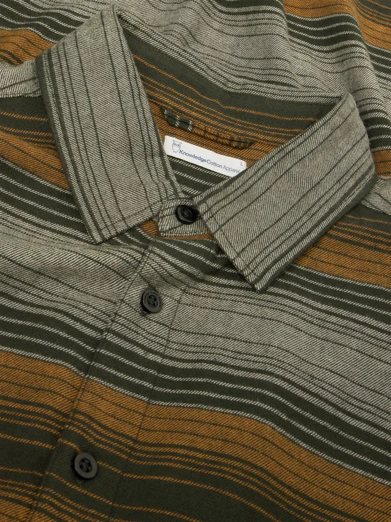 KNOWLEDGE COTTON APPAREL Organic Cotton Checked Flannel Shirt Gots green stripe