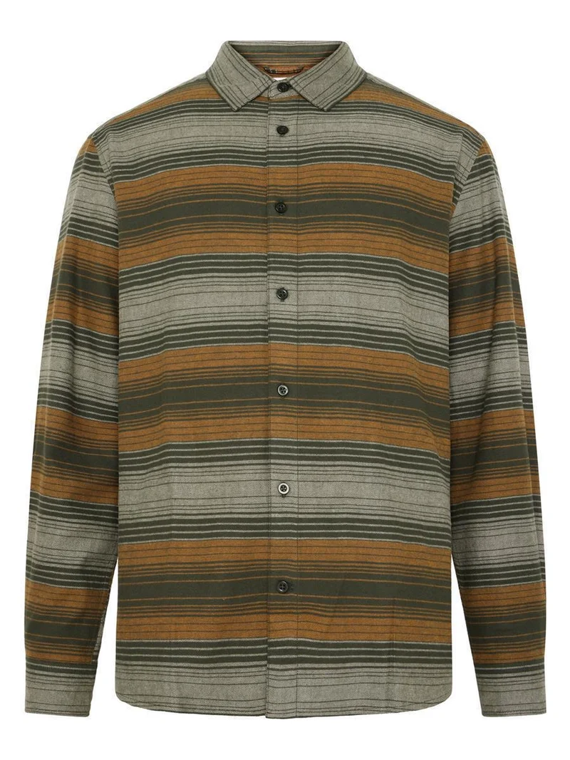 KNOWLEDGE COTTON APPAREL Organic Cotton Checked Flannel Shirt Gots green stripe