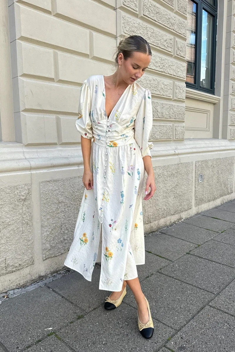 BYIC - Adelic Long Dress - owfp Off White Flower Print