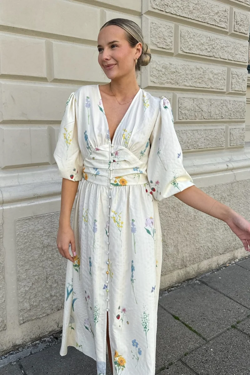 BYIC - Adelic Long Dress - owfp Off White Flower Print