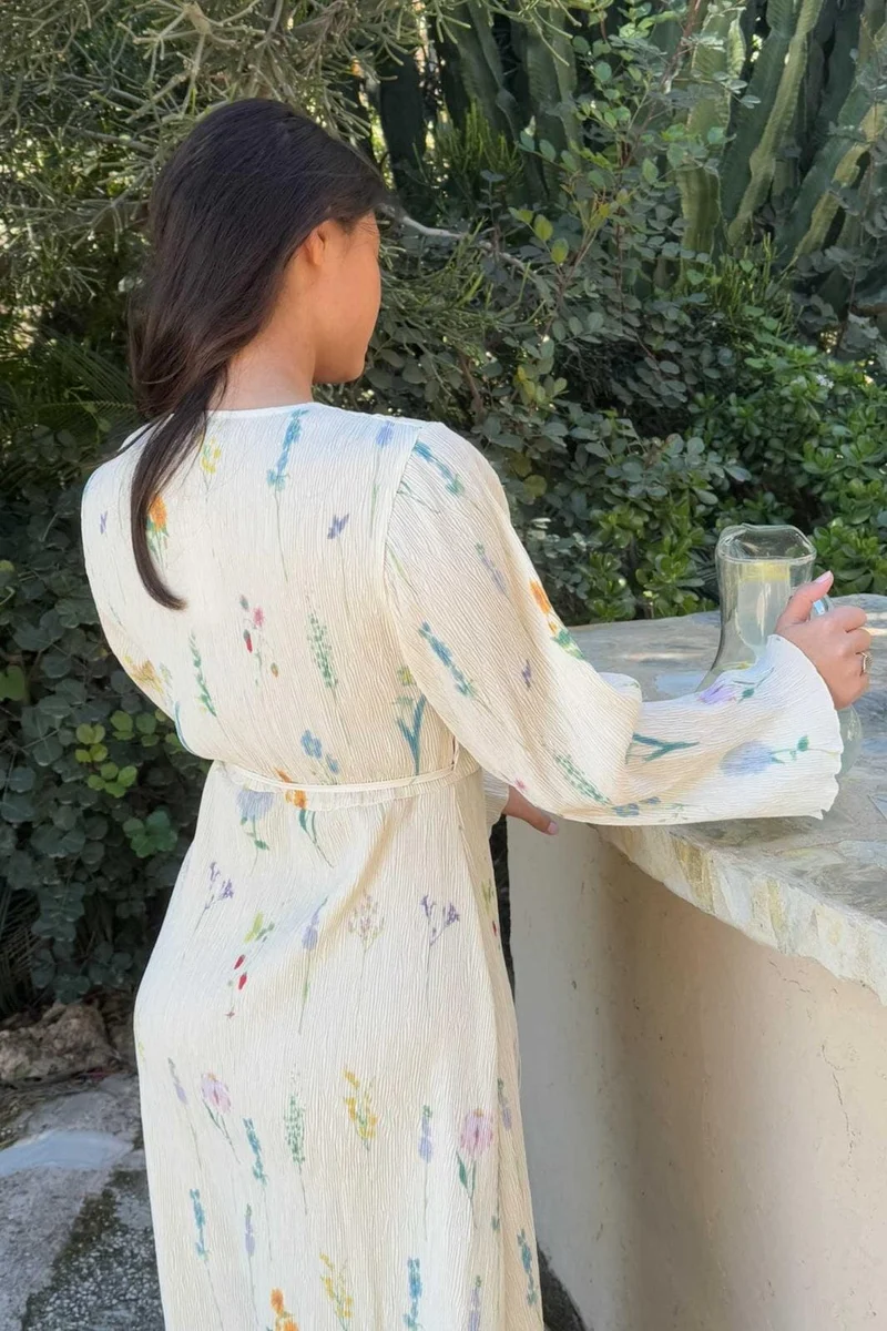 BYIC - Ofeliaic Long Wrap Dress - owfp Off White Flower Print