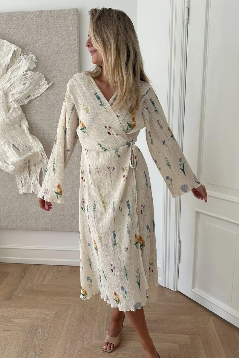 BYIC - Ofeliaic Long Wrap Dress - owfp Off White Flower Print