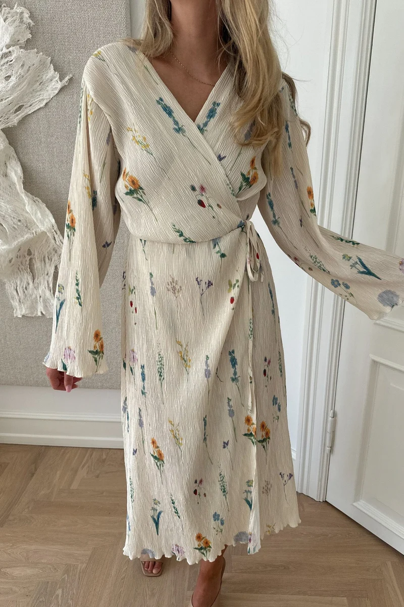 BYIC - Ofeliaic Long Wrap Dress - owfp Off White Flower Print