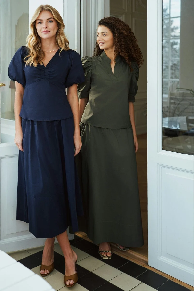 Neo Noir - Yara Long Poplin Skirt 163076 - 151 - Army