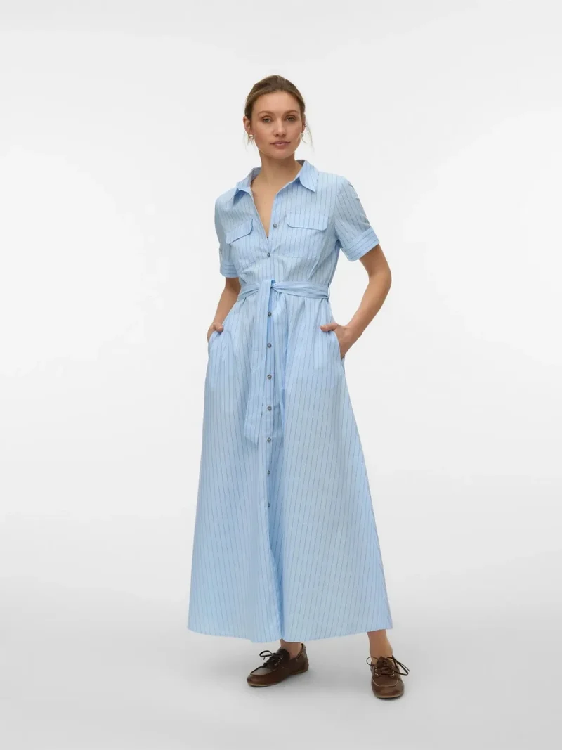 Vero Moda - Vmlotus 2/4 Ancl Shirt Dress Sb2 - 5078973 Cashmere Blue Blue