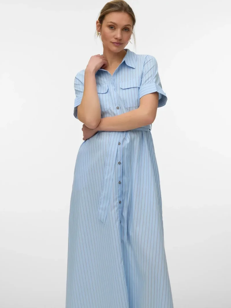 Vero Moda - Vmlotus 2/4 Ancl Shirt Dress Sb2 - 5078973 Cashmere Blue Blue