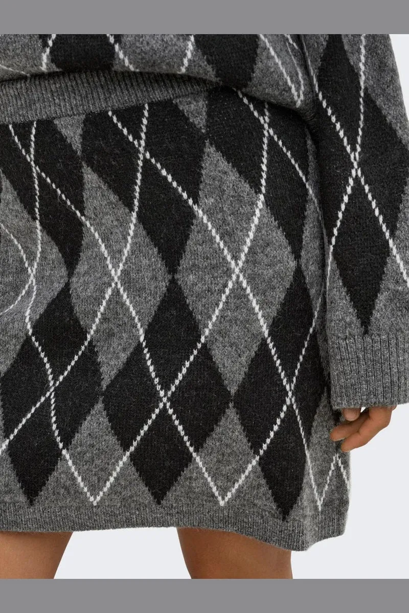 Jdy - Jdybianka Skirt Knt - 5147544 Dark Grey Melange Argyle