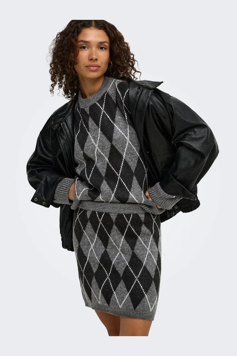 Jdy - Jdybianka Skirt Knt - 5147544 Dark Grey Melange Argyle
