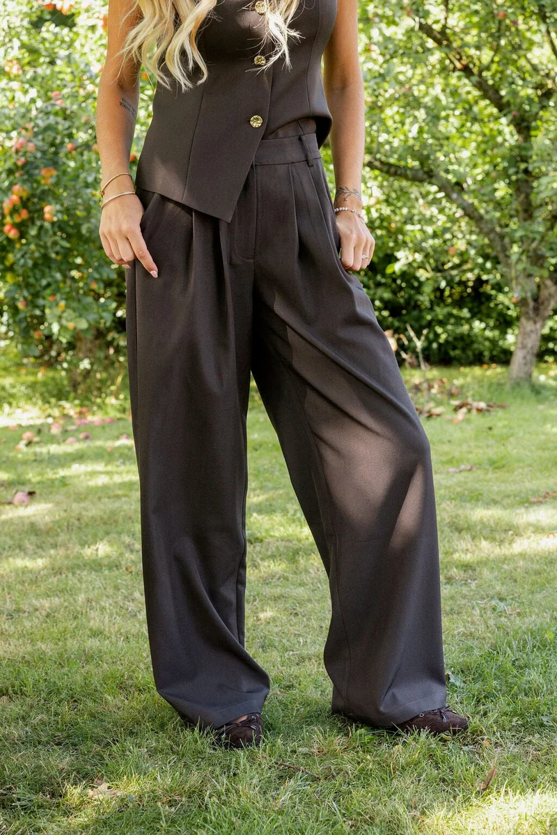 Molly&My x Julie Elgaard - Celina Structure Pants 167306 - 676 - Dark Brown