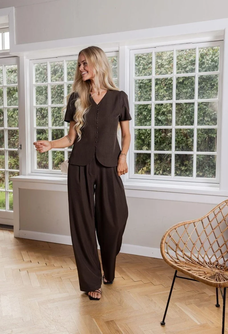 Molly&My x Julie Elgaard - Celina Structure Pants 167306 - 676 - Dark Brown