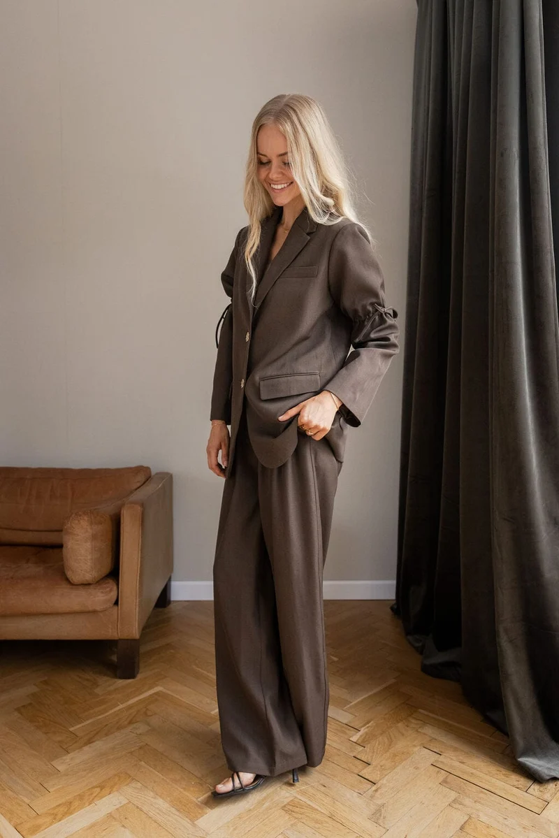Molly&My x Julie Elgaard - Celina Structure Pants 167306 - 676 - Dark Brown