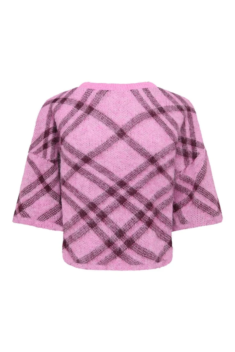 Only - Onlnoeme Ss Pattern O-Neck Knt - 5137184 Cyclamen Check/Fig/Mel