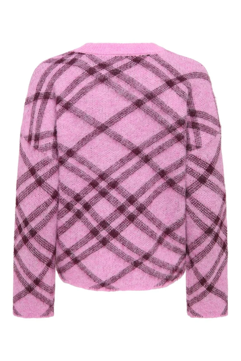 Only - Onlnoeme Ls Pattern O-Neck Knt - 5058399 Cyclamen Check/Fig/Mel