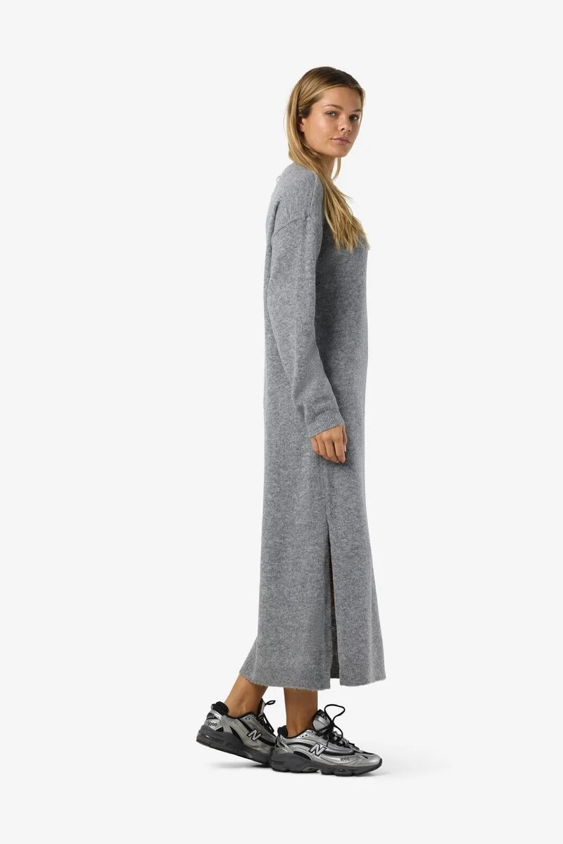 Noisy May - Nmlizette L/S Midi Knit Dress - 5027143 Medium Grey Melange